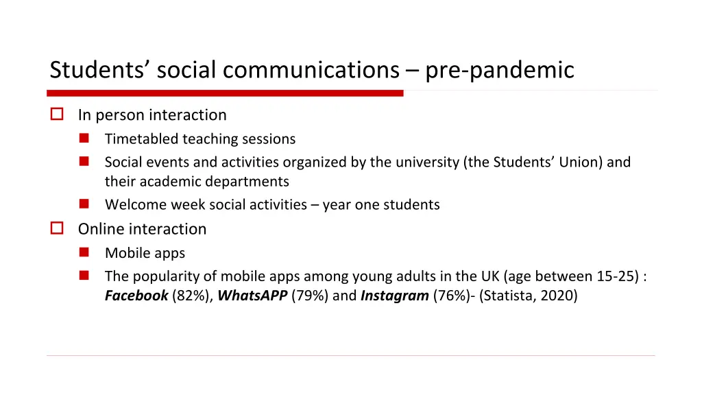 s tudents social communications pre pandemic