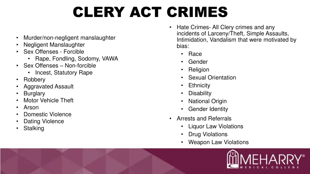 clery act crimes