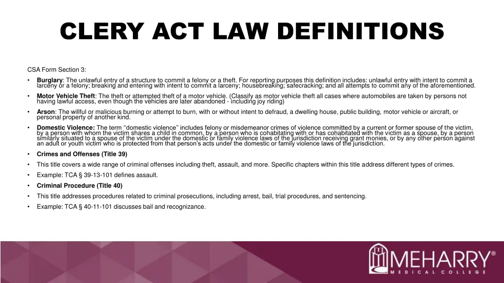 clery act law definitions