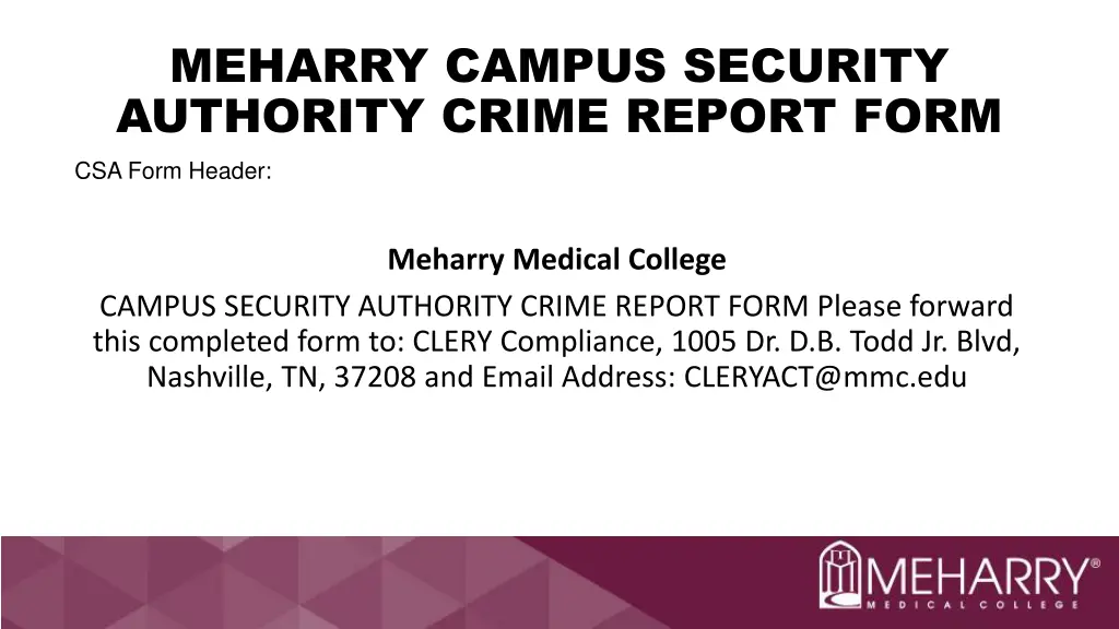 meharry campus security authority crime report