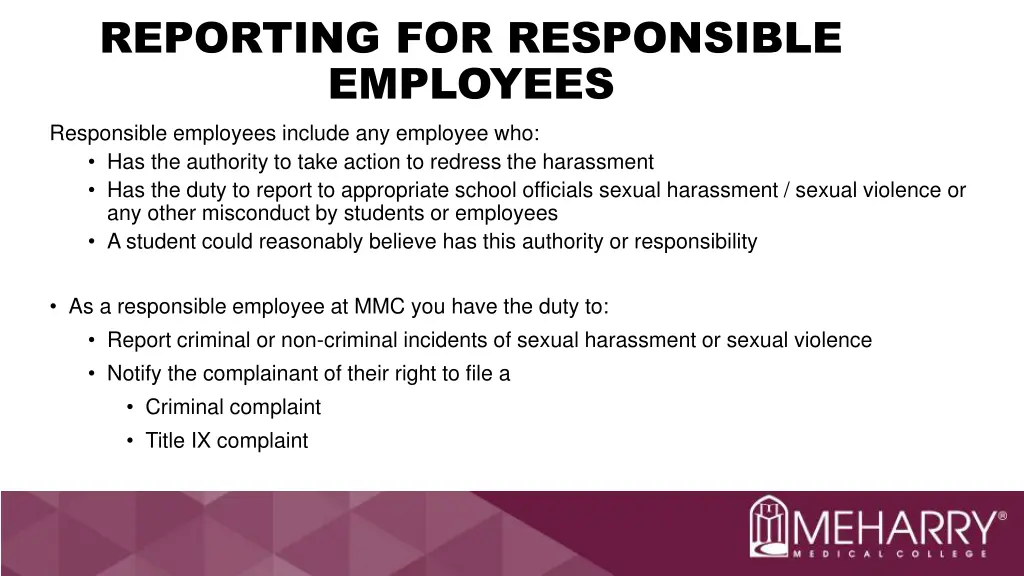 reporting for responsible employees responsible