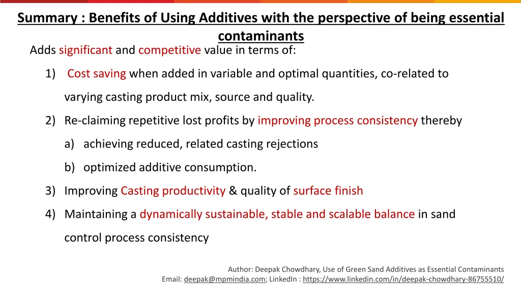 summary benefits of using additives with