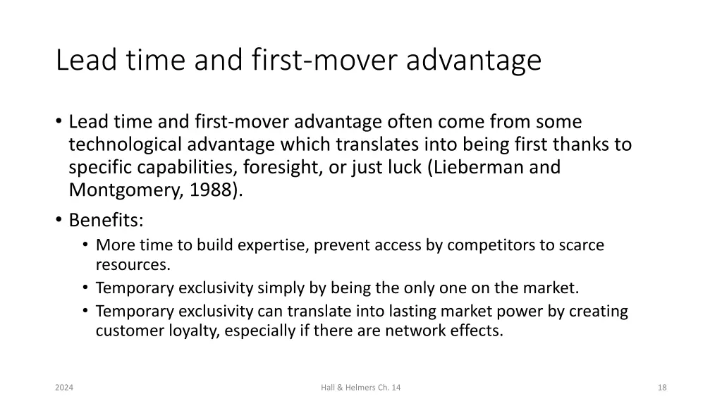 lead time and first mover advantage 1