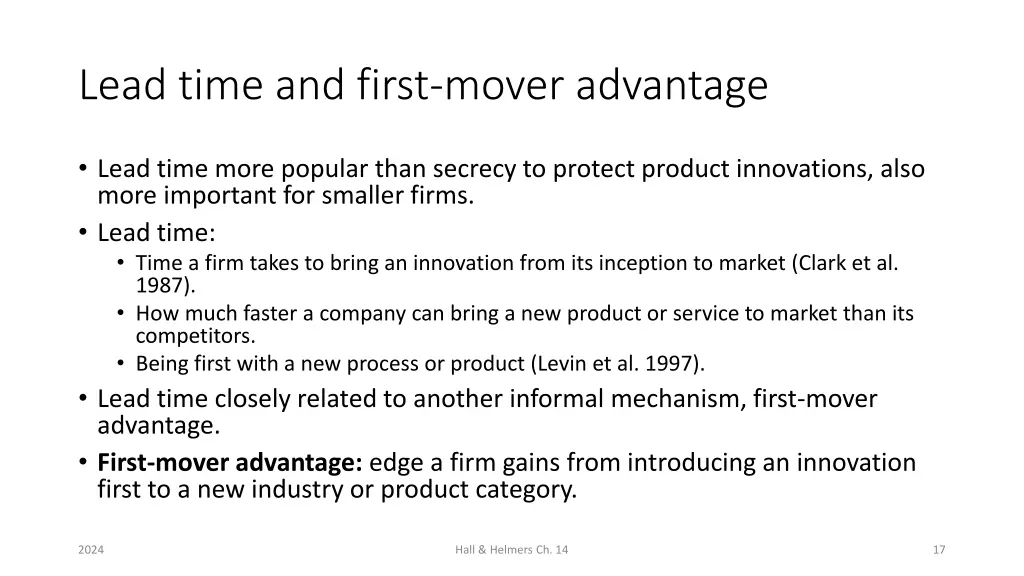 lead time and first mover advantage