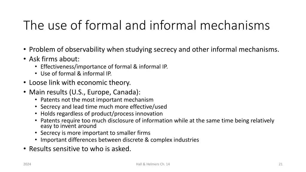 the use of formal and informal mechanisms