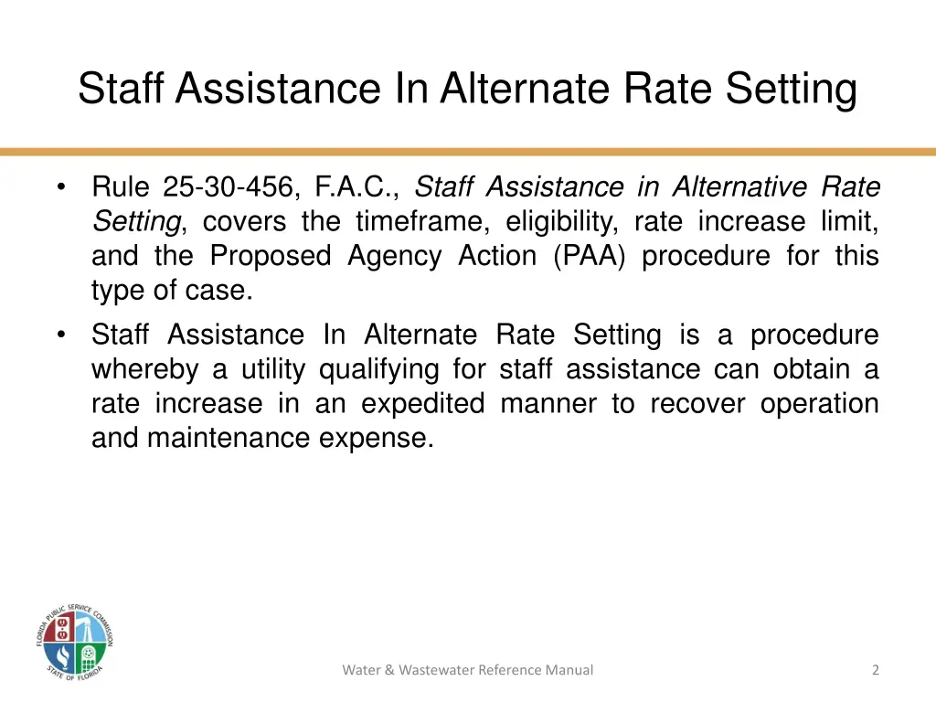 staff assistance in alternate rate setting 1