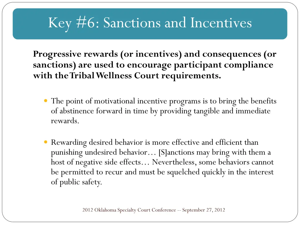 key 6 sanctions and incentives