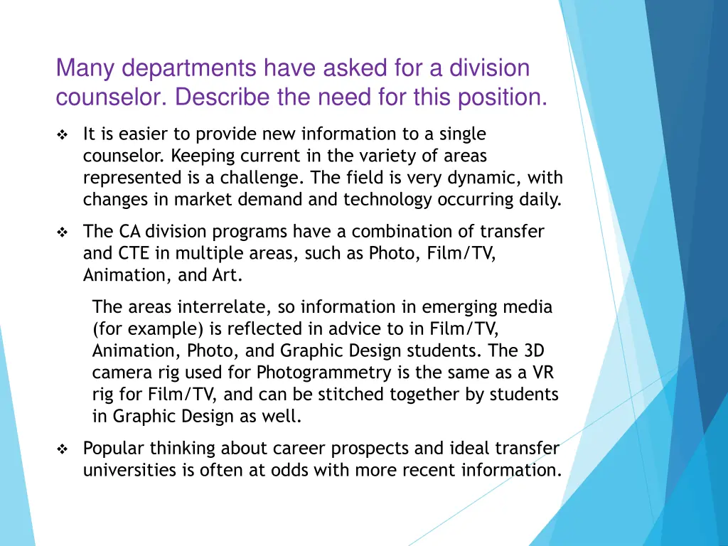 many departments have asked for a division