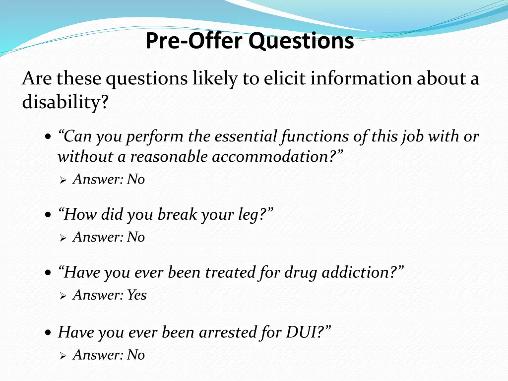pre offer questions 1