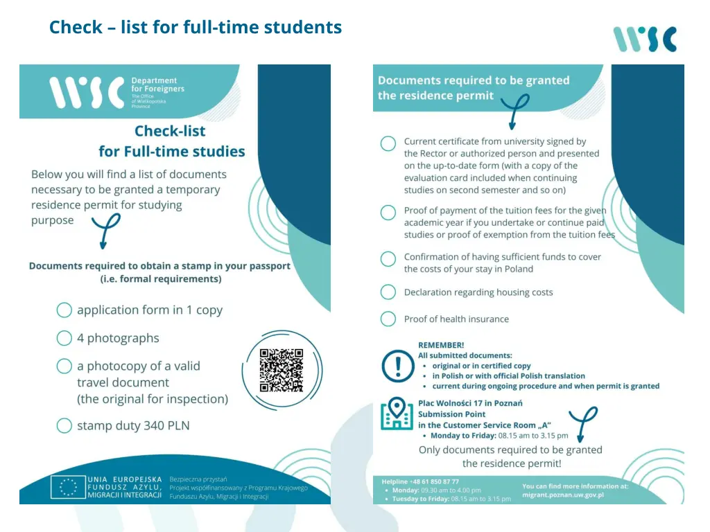 check list for full time students