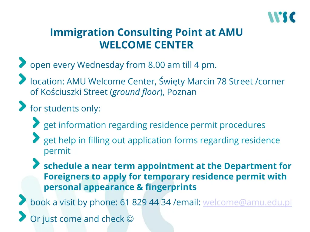 immigration consulting point at amu welcome center