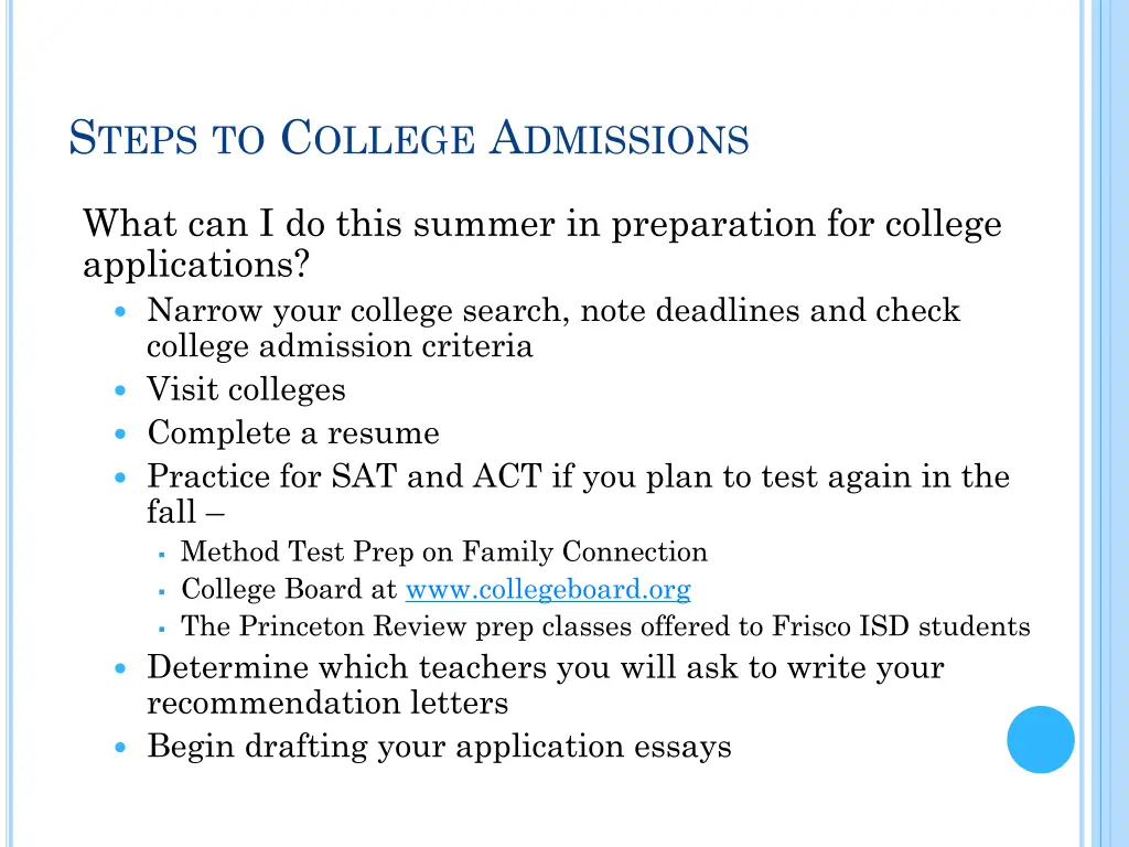 s teps to c ollege a dmissions