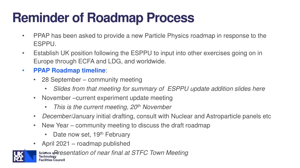 reminder of roadmap process