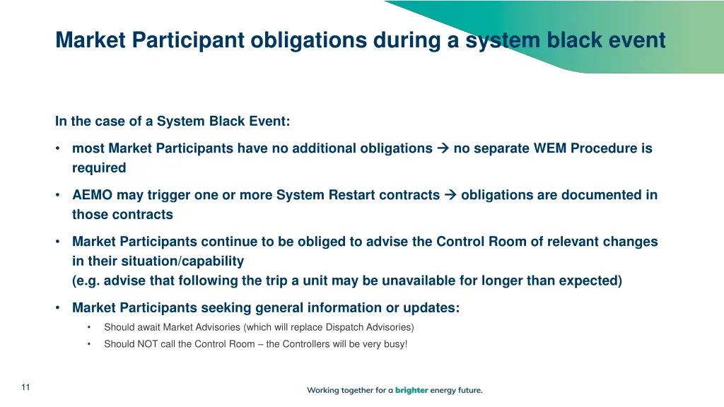 market participant obligations during a system