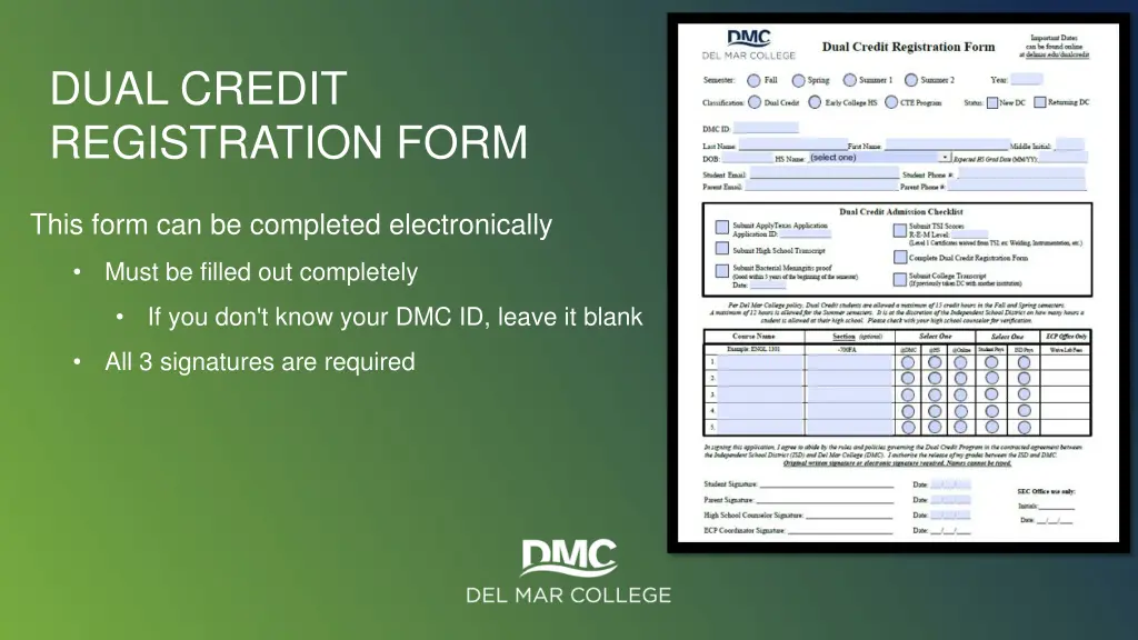 dual credit registration form