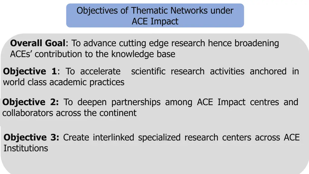 objectives of thematic networks under ace impact