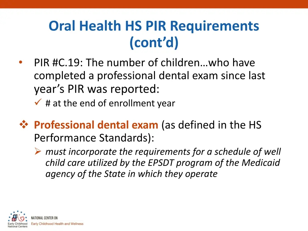 oral health hs pir requirements cont d