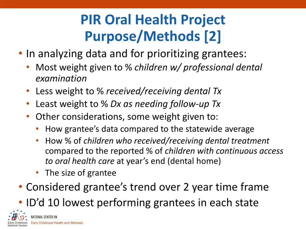 pir oral health project purpose methods