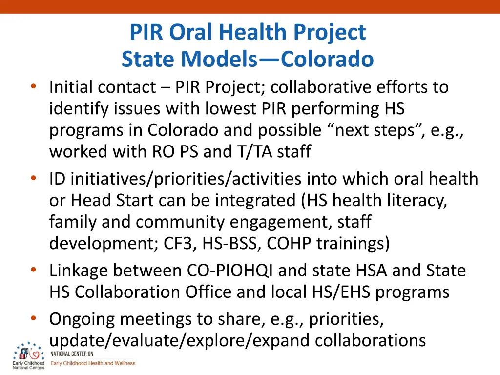 pir oral health project state models colorado