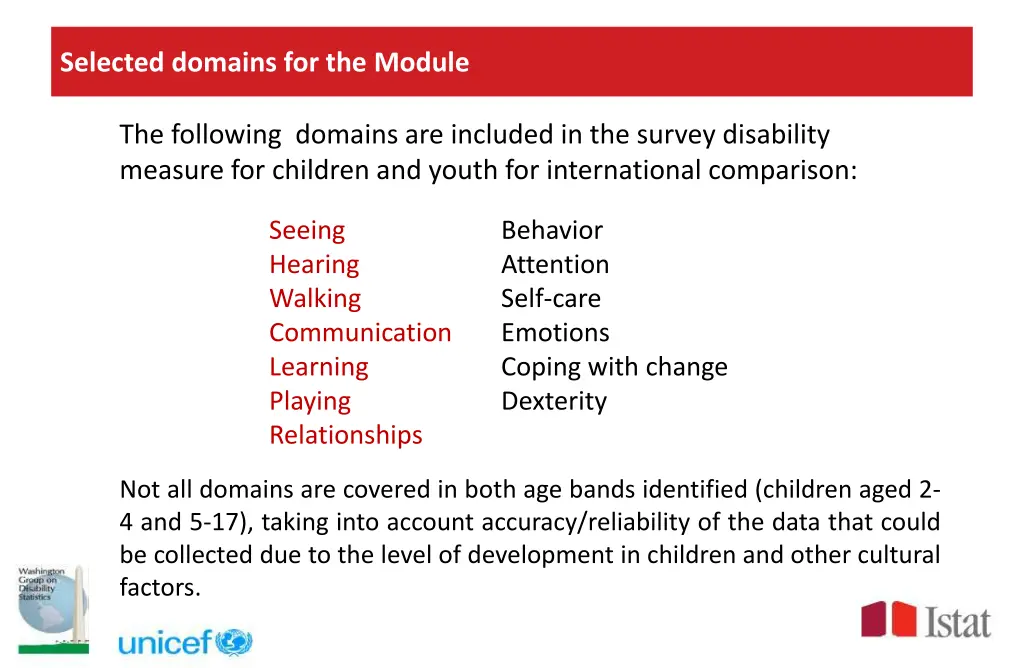 selected domains for the module