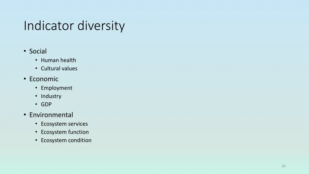 indicator diversity