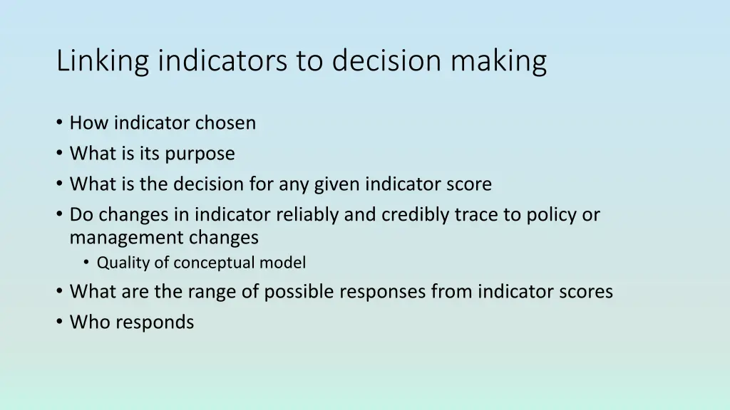linking indicators to decision making