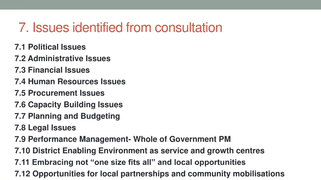 7 issues identified from consultation