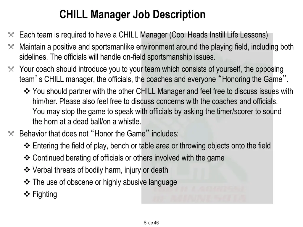 chill manager job description