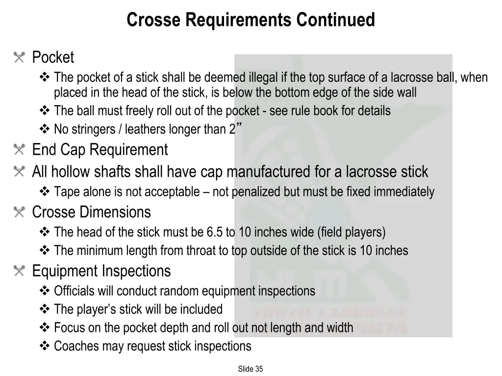 crosse requirements continued