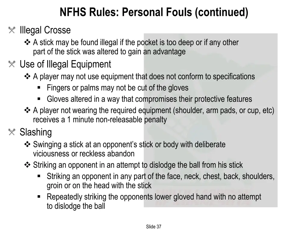 nfhs rules personal fouls continued