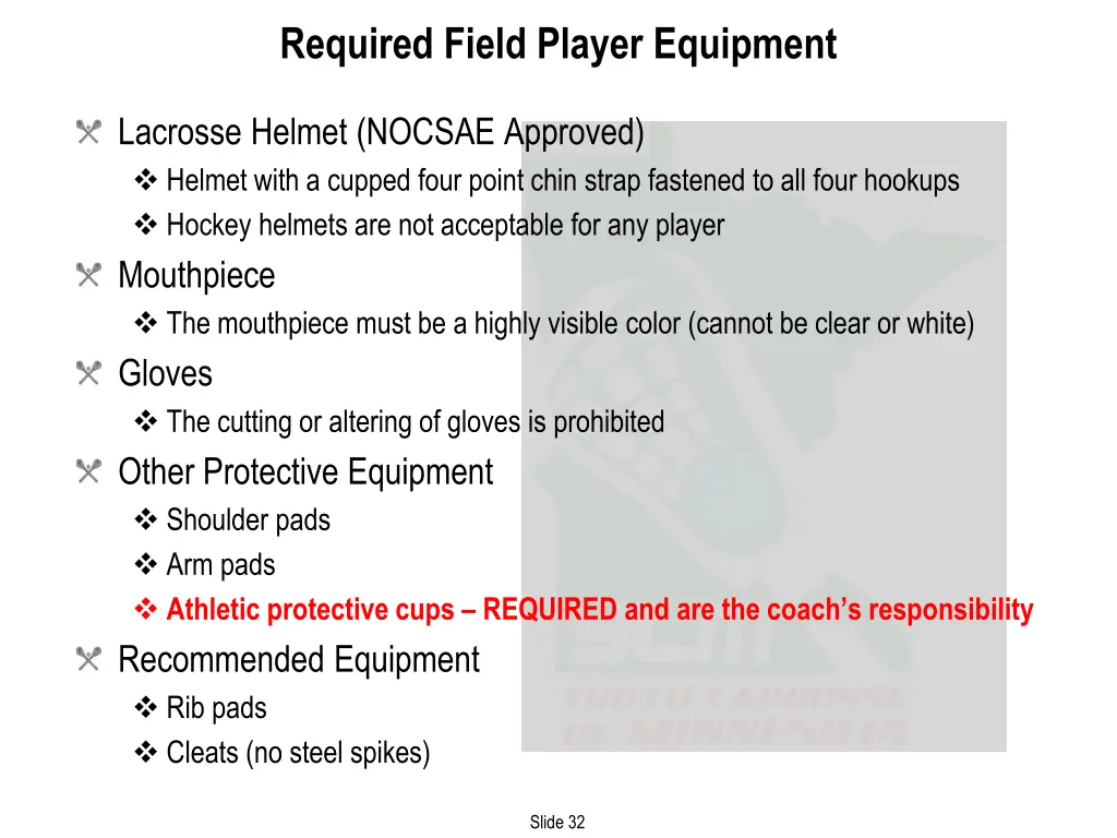 required field player equipment