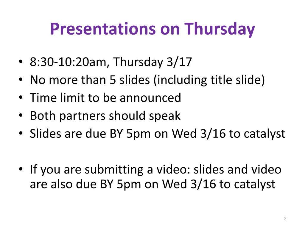 presentations on thursday
