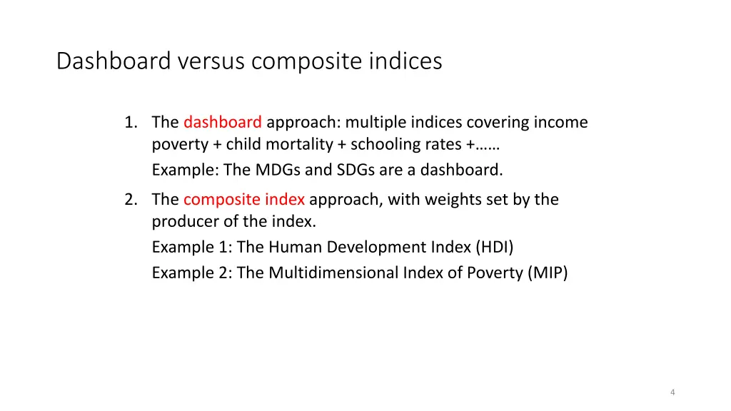 dashboard versus composite indices
