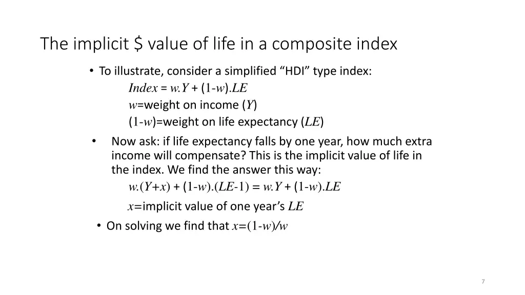 the implicit value of life in a composite index