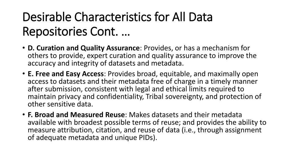 desirable characteristics for all data desirable 1
