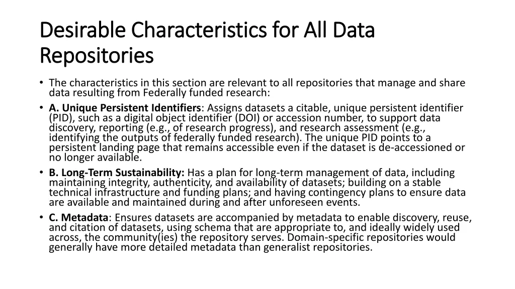 desirable characteristics for all data desirable