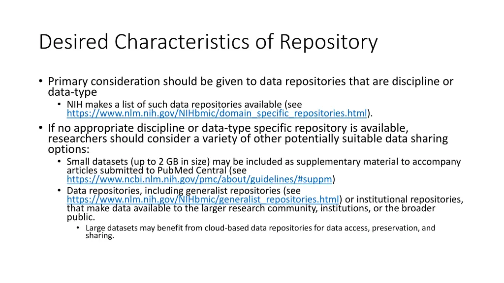desired characteristics of repository