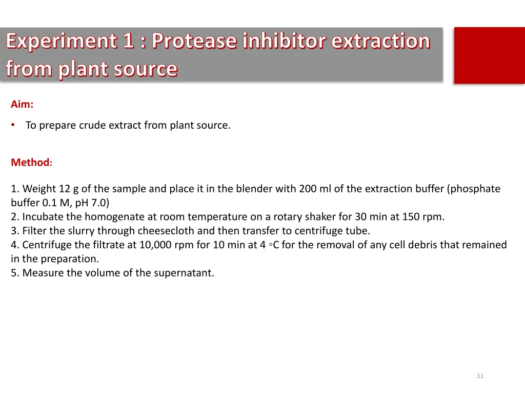 experiment 1 protease inhibitor extraction from