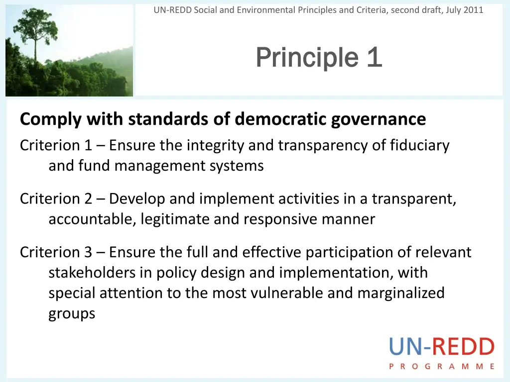 un redd social and environmental principles