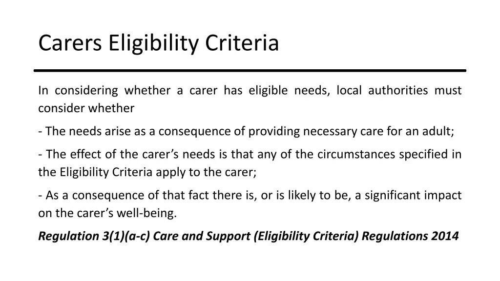 carers eligibility criteria
