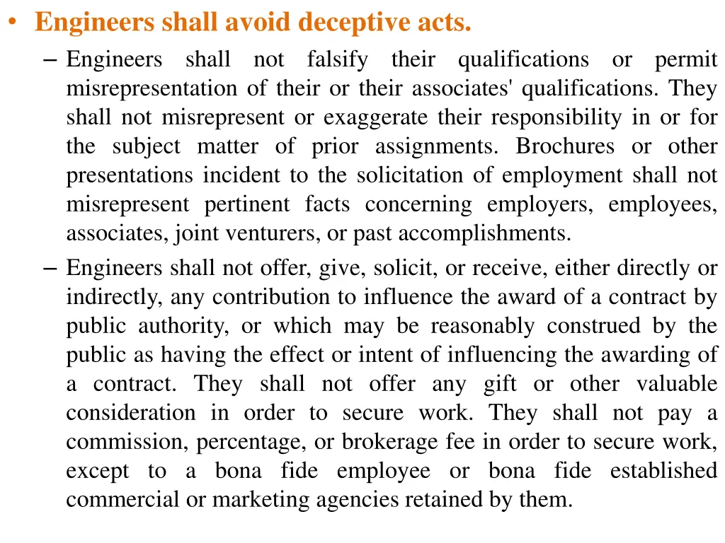 engineers shall avoid deceptive acts engineers