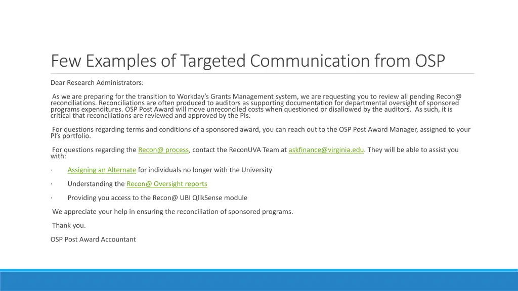 few examples of targeted communication from osp 1