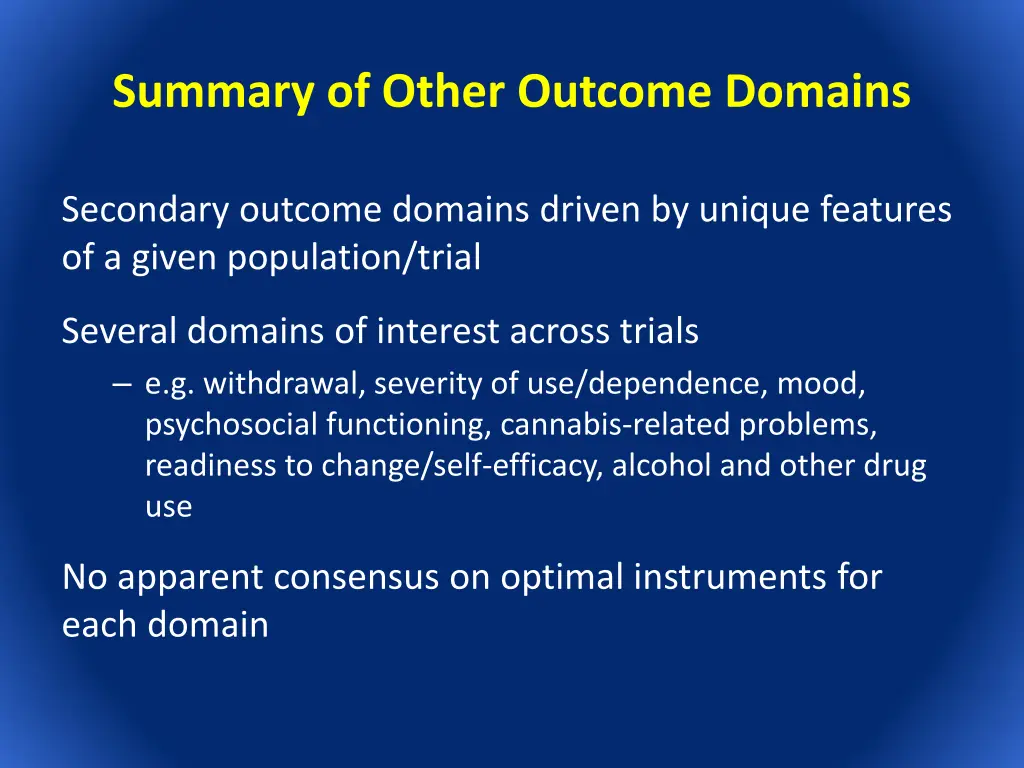 summary of other outcome domains
