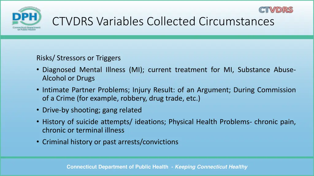 ctvdrs variables collected circumstances