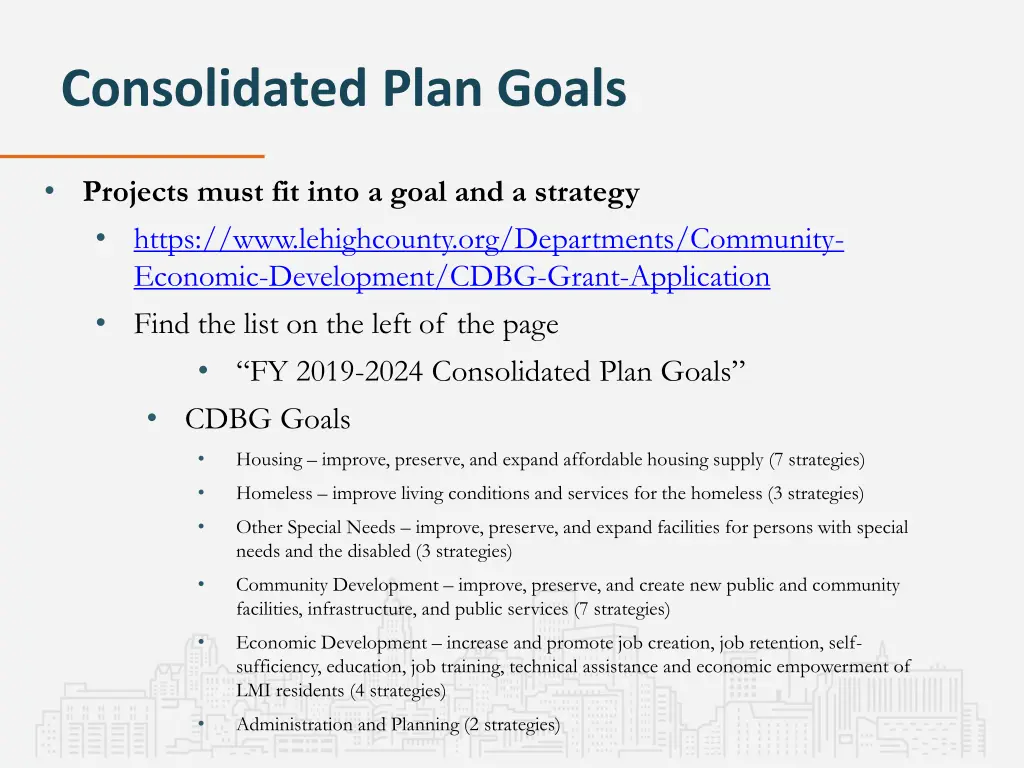 consolidated plan goals