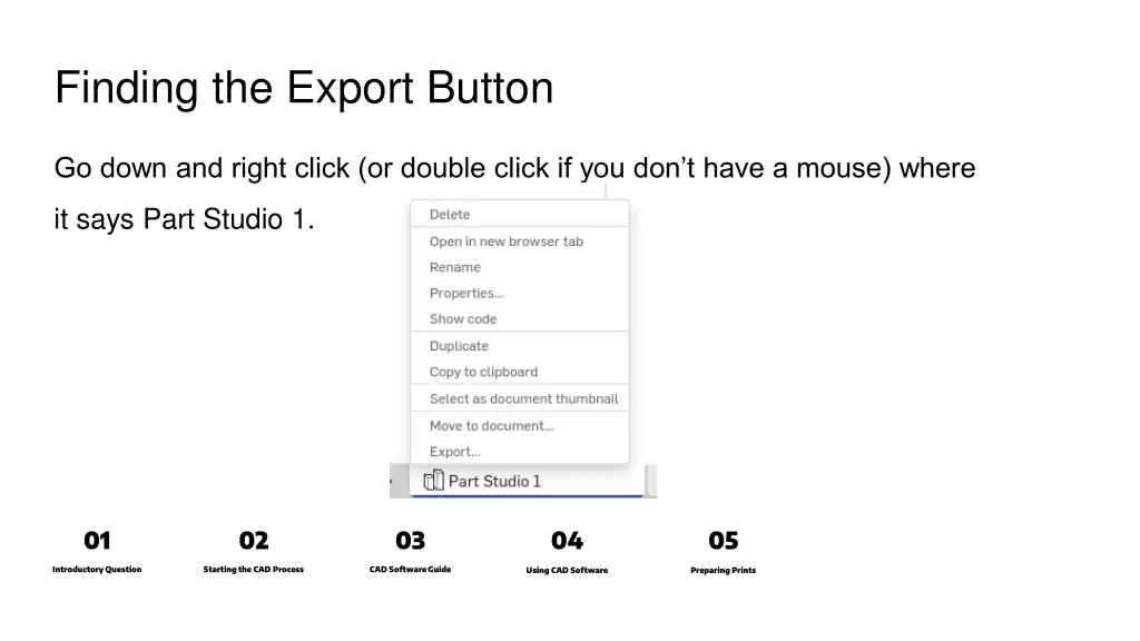 finding the export button