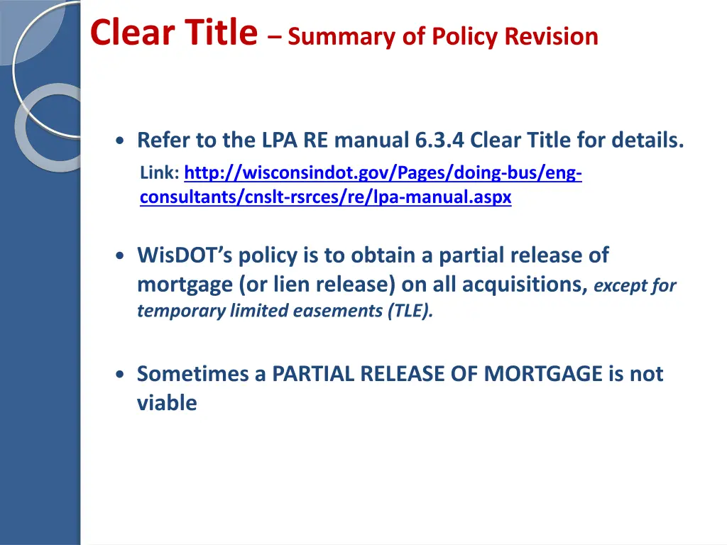 clear title summary of policy revision