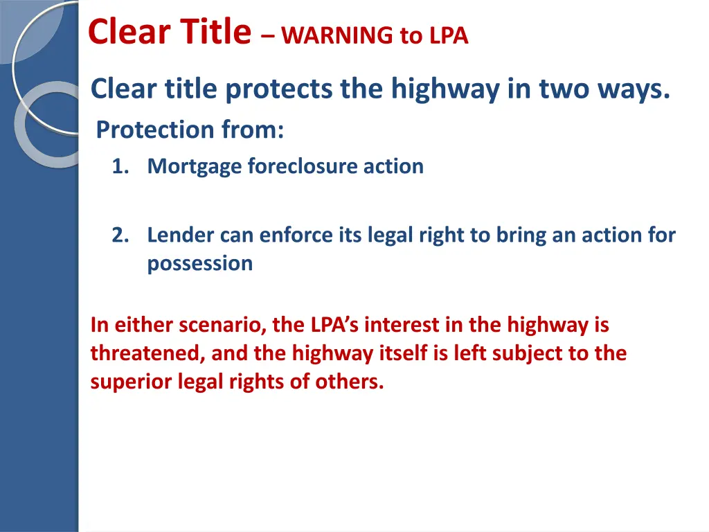 clear title warning to lpa