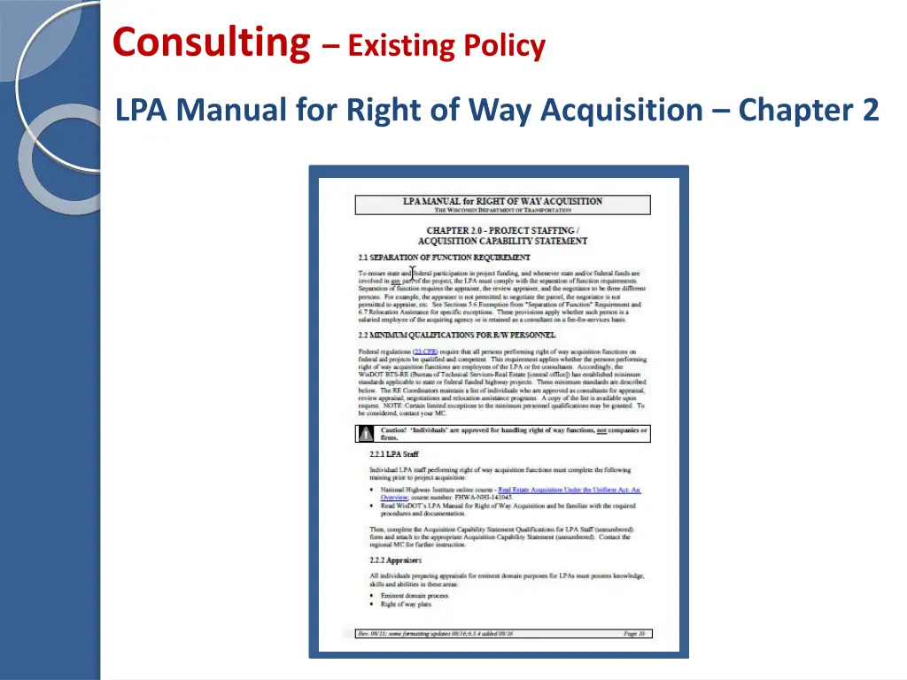 consulting existing policy