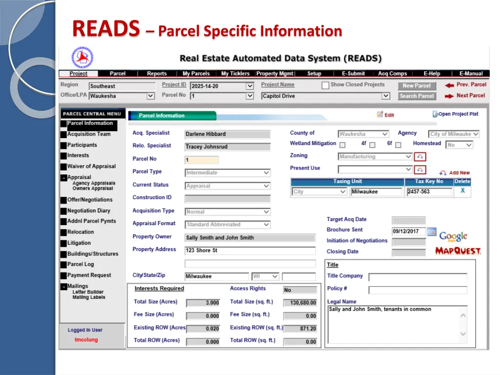 reads parcel specific information